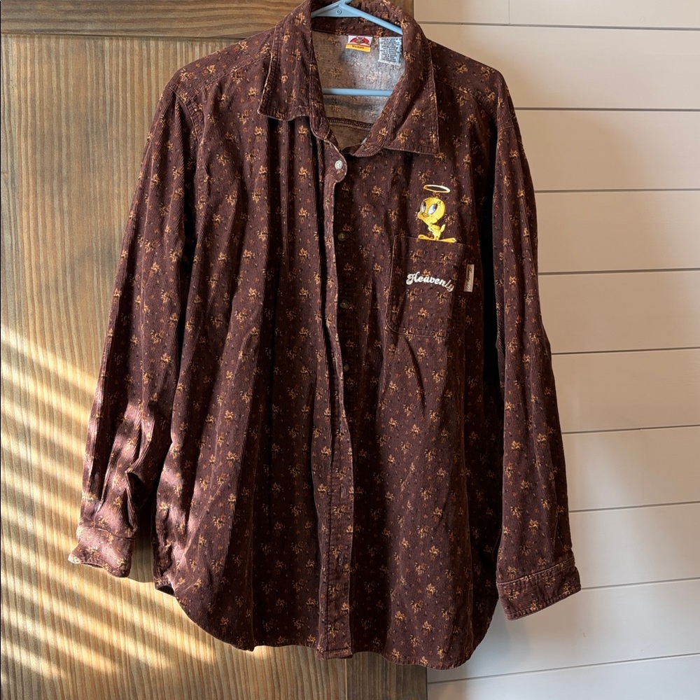 Vintage Looney Tunes Corduroy Button-up Shirt Tweety Bird Embroidered